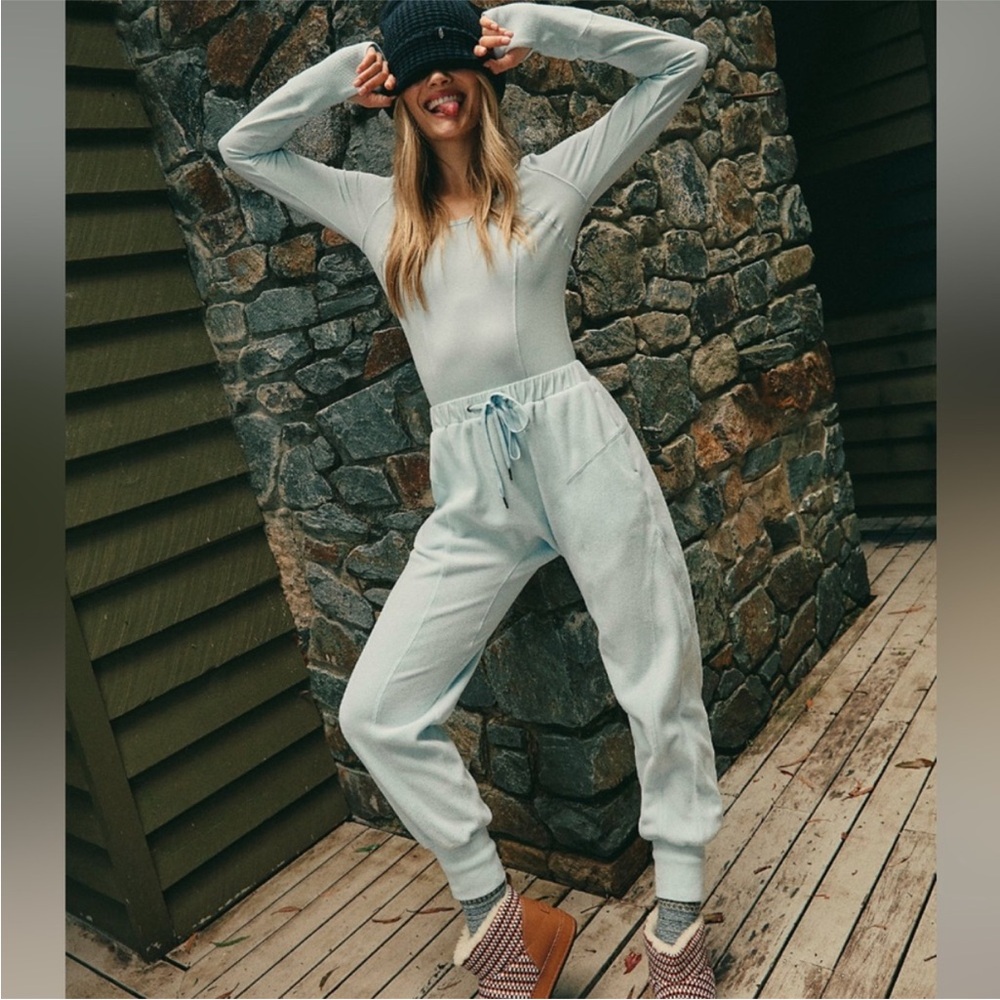 Free People Movement NWOT Make It Count Baby Blue Long Sleeve Jumpsuit size Smal